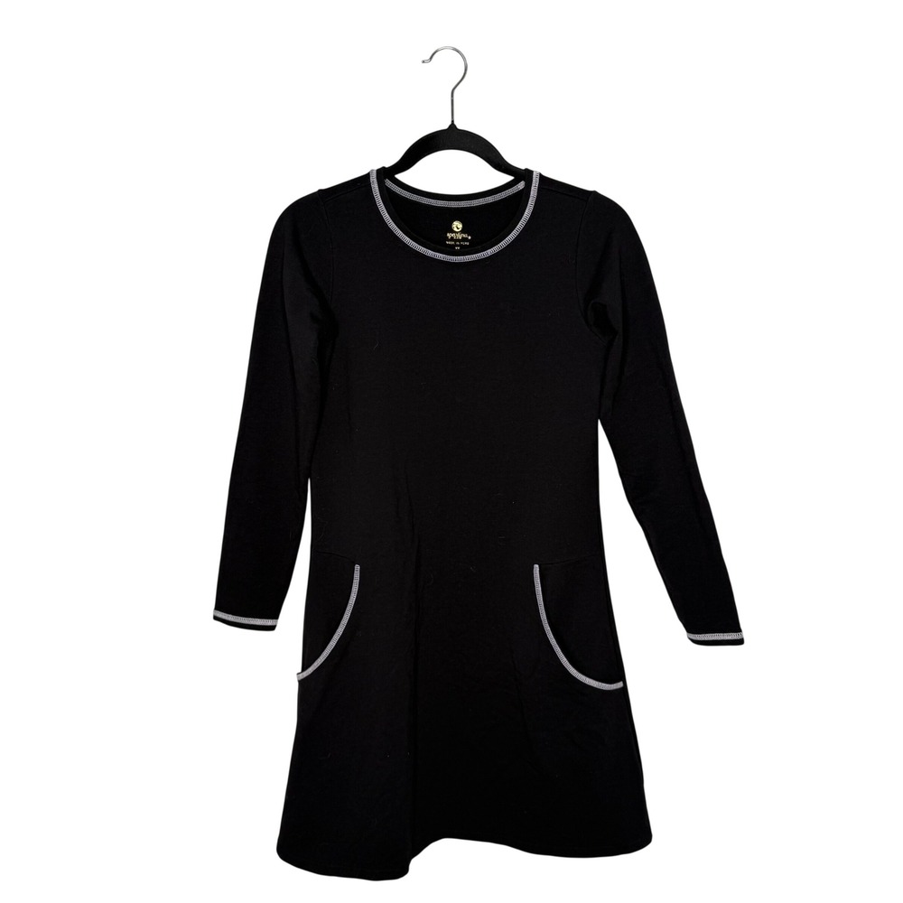 Spartina 449 Long Sleeve Dress Womens XS Black Excellent Contrast Stitch Pockets
